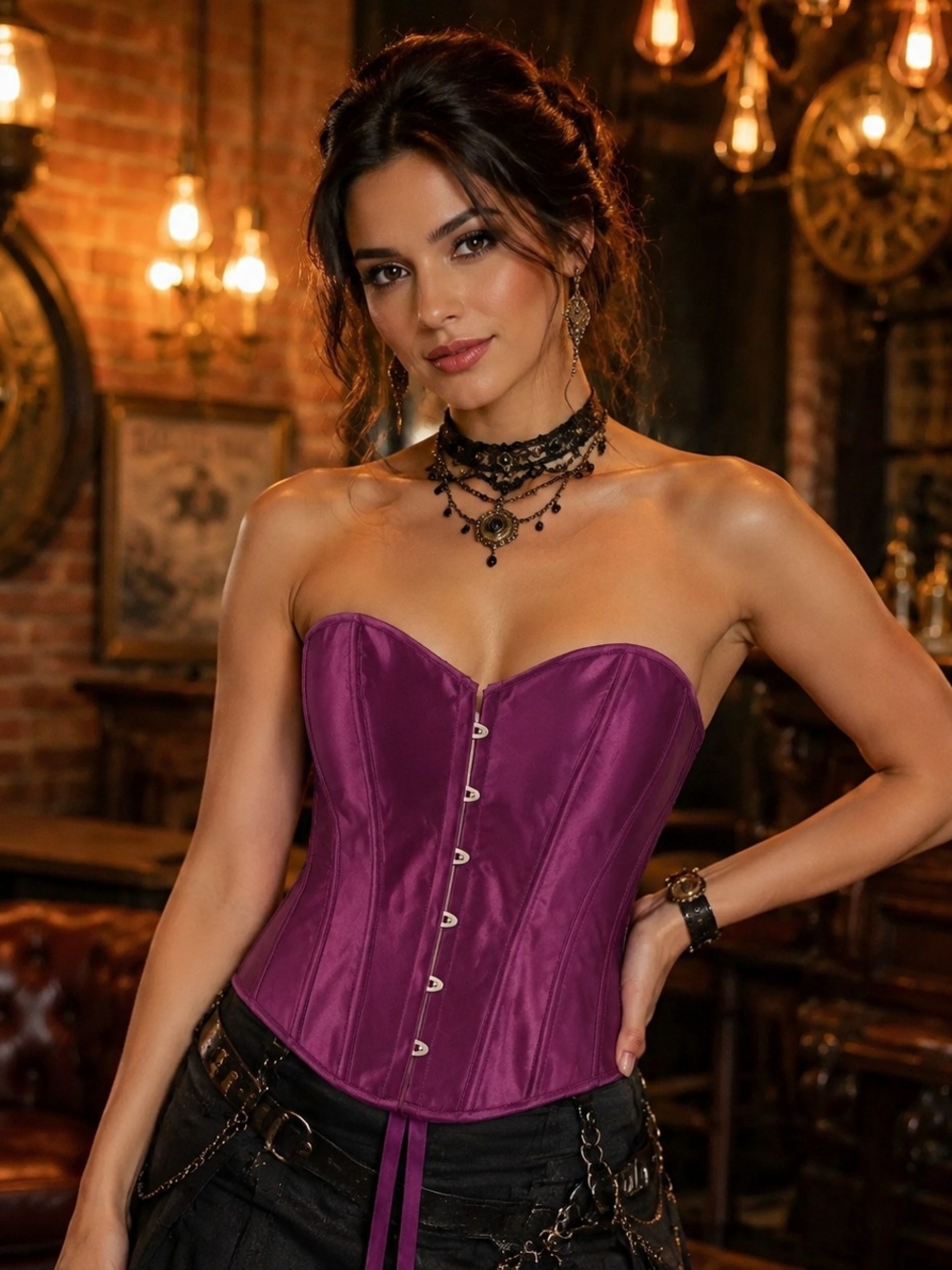 Source Unknown Purple Satin Strapless Corset Bandeau Top - Women Intimates